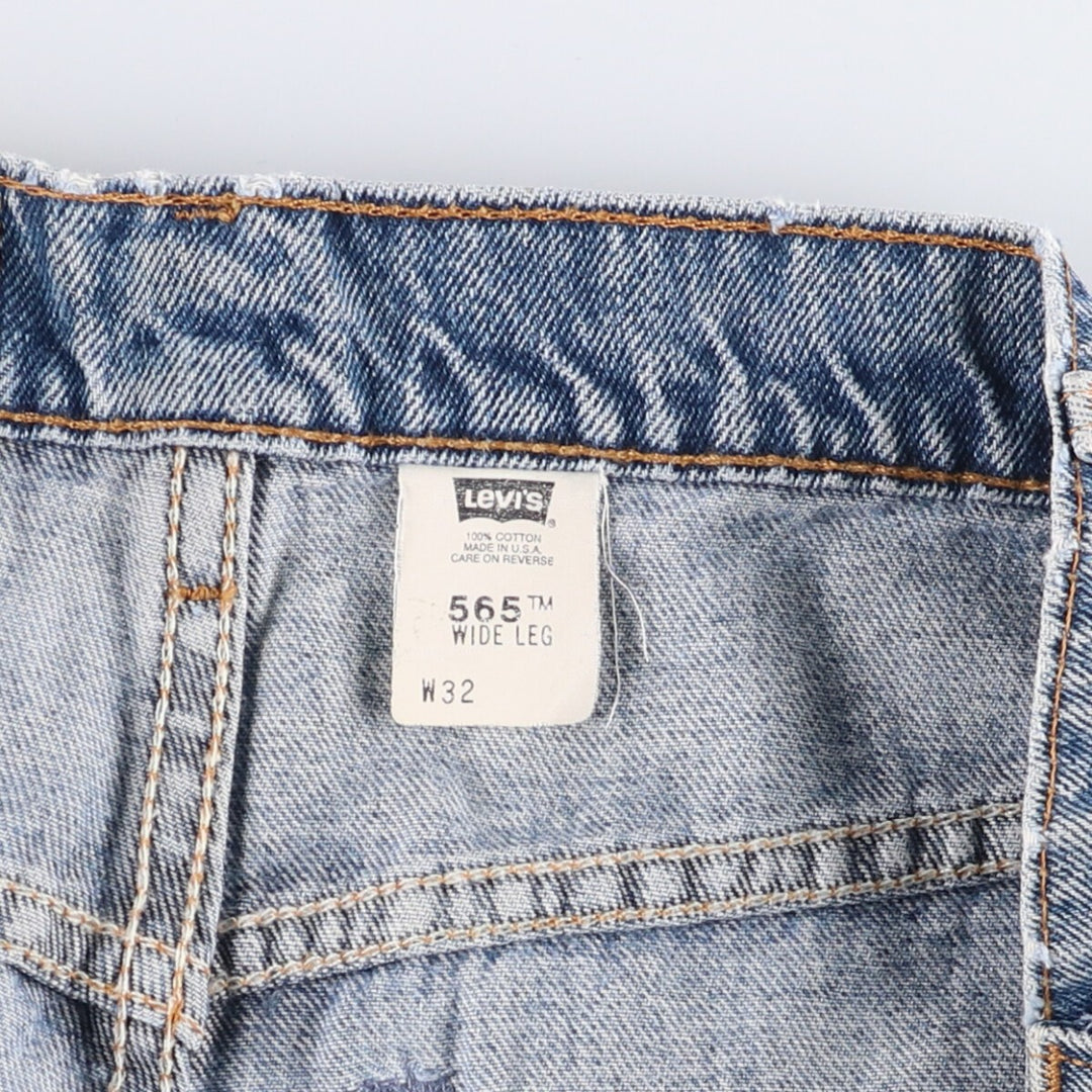 90'S Levi's 565 Wide Leg Denim Shorts with Orange Tab, Made in USA, Men's Size W33, Vintage cotton blue type Vintage Second Hand
