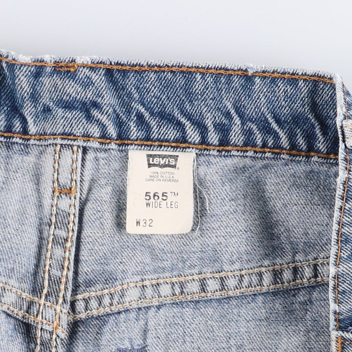 90'S Levi's 565 Wide Leg Denim Shorts with Orange Tab, Made in USA, Men's Size W33, Vintage cotton blue type Vintage Second Hand
