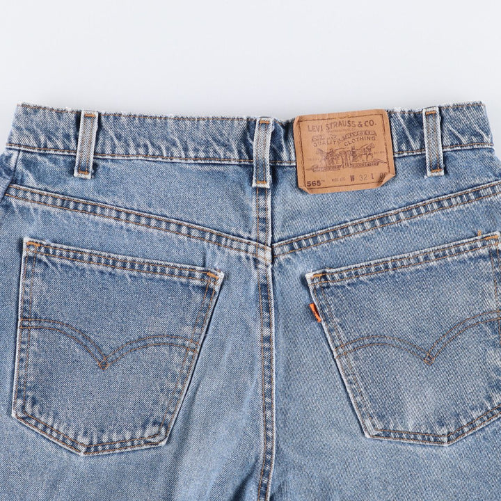 90'S Levi's 565 Wide Leg Denim Shorts with Orange Tab, Made in USA, Men's Size W33, Vintage cotton blue type Vintage Second Hand