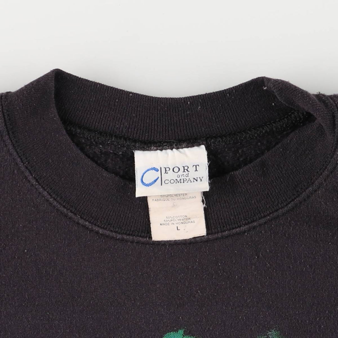 00'S PORT and COMPANY fish print animal sweatshirt, men's size L cotton black type Vintage Second Hand