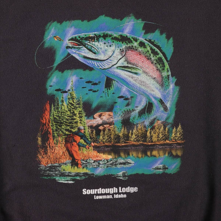 00'S PORT and COMPANY fish print animal sweatshirt, men's size L cotton black type Vintage Second Hand