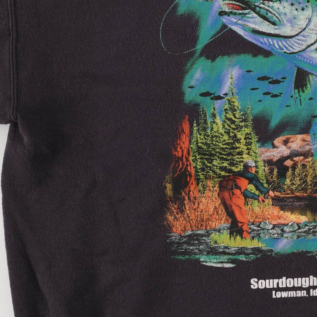 00'S PORT and COMPANY fish print animal sweatshirt, men's size L cotton black type Vintage Second Hand