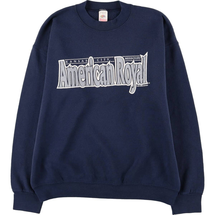 Vintage 90'S Fruit of the Loom American Royal print sweatshirt, made in the USA, size L, men's cotton navy blue type Vintage Second Hand