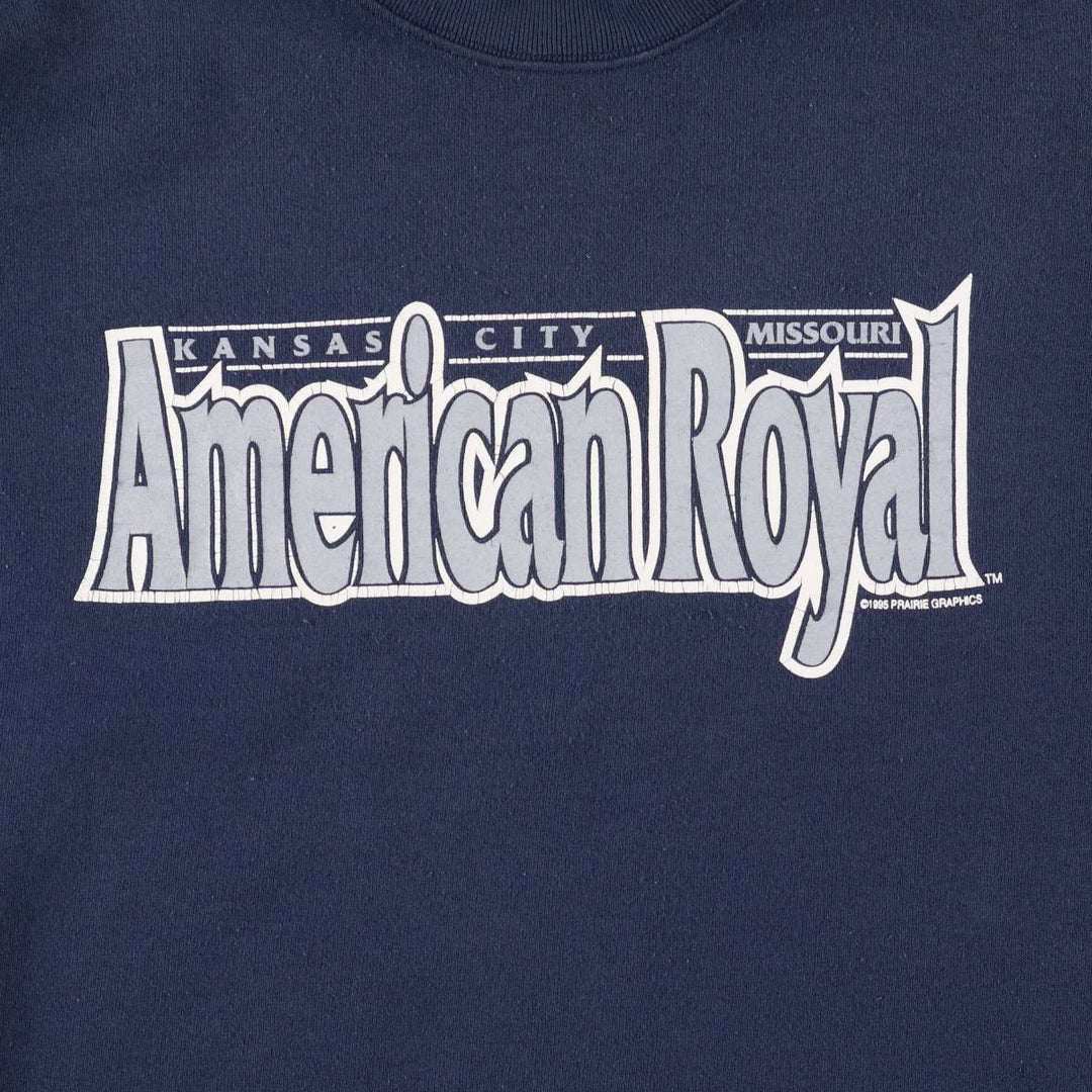 Vintage 90'S Fruit of the Loom American Royal print sweatshirt, made in the USA, size L, men's cotton navy blue type Vintage Second Hand