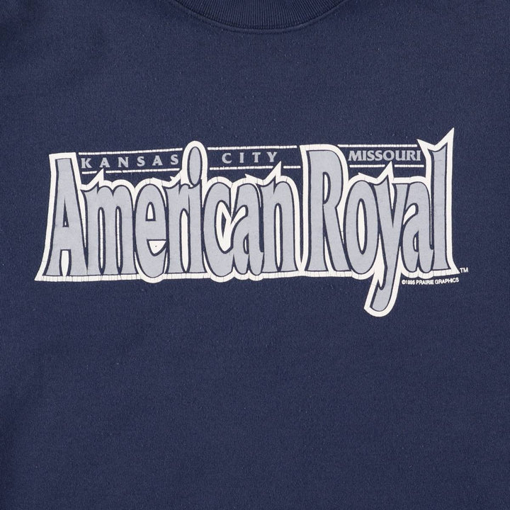 Vintage 90'S Fruit of the Loom American Royal print sweatshirt, made in the USA, size L, men's cotton navy blue type Vintage Second Hand