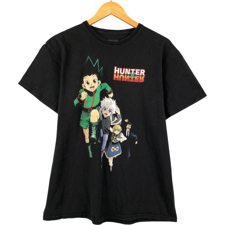 Hunter x Hunter anime character print T-shirt, men's size L (approx.) cotton black type Vintage Second Hand