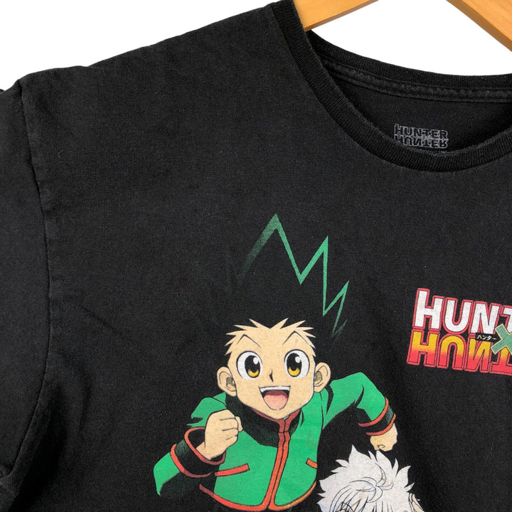 Hunter x Hunter anime character print T-shirt, men's size L (approx.) cotton black type Vintage Second Hand