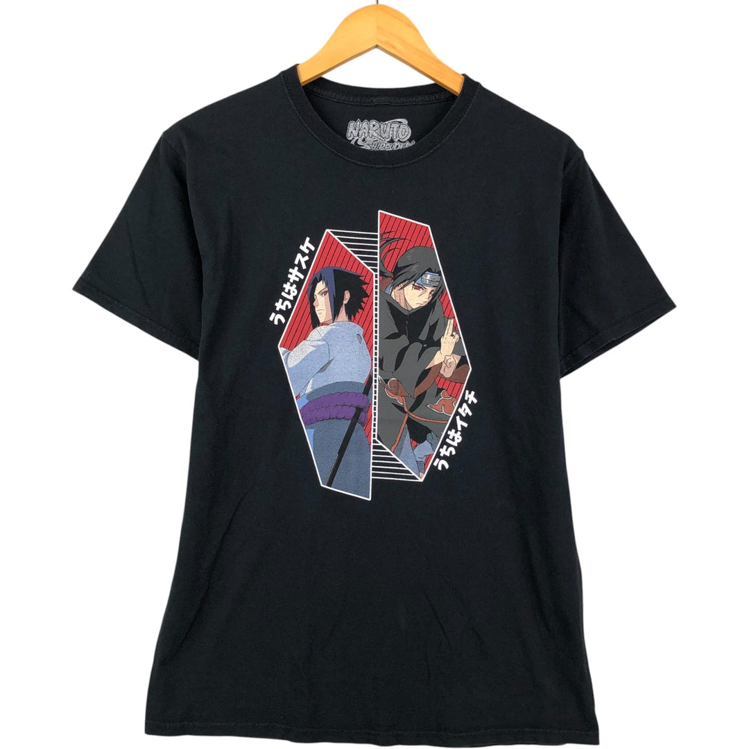 2000'S NARUTO SHIPPUDEN Naruto Shippuden Uchiha Sasuke Itachi Anime Character Print T-Shirt Men's Size Medium cotton black type Vintage Second Hand