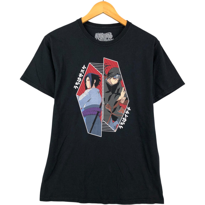 2000'S NARUTO SHIPPUDEN Naruto Shippuden Uchiha Sasuke Itachi Anime Character Print T-Shirt Men's Size Medium cotton black type Vintage Second Hand