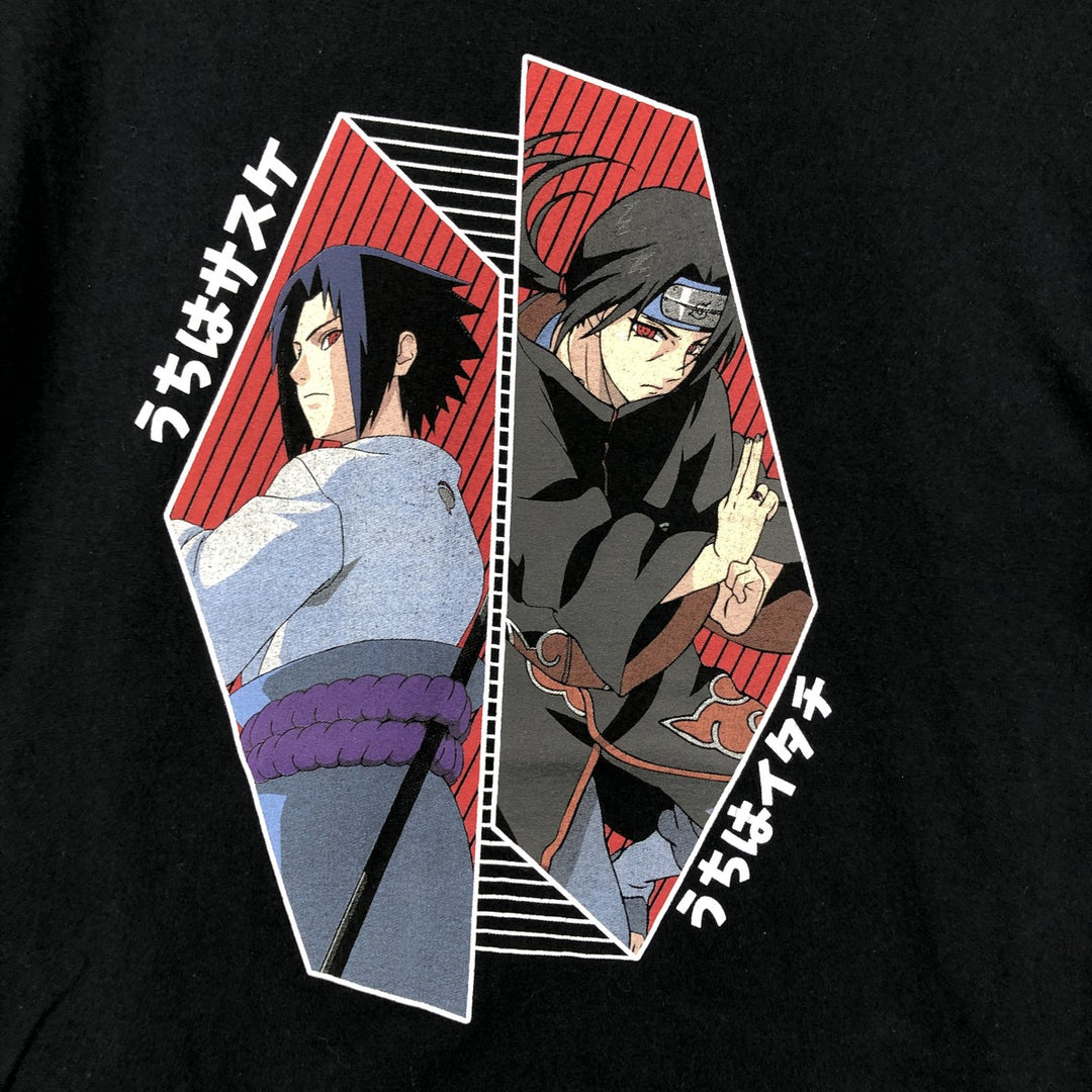 2000'S NARUTO SHIPPUDEN Naruto Shippuden Uchiha Sasuke Itachi Anime Character Print T-Shirt Men's Size Medium cotton black type Vintage Second Hand