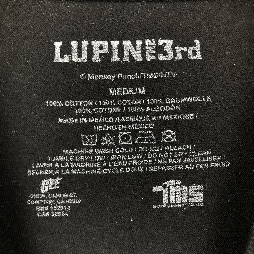 LUPIN THE 3RD Lupin the Third Anime Character Print T-Shirt, Men's Size Medium cotton black type Vintage Second Hand