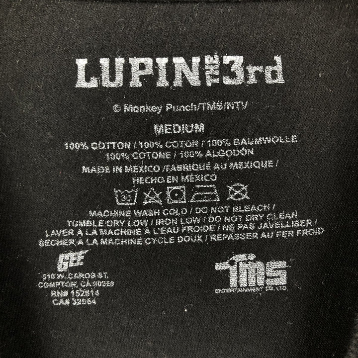 LUPIN THE 3RD Lupin the Third Anime Character Print T-Shirt, Men's Size Medium cotton black type Vintage Second Hand