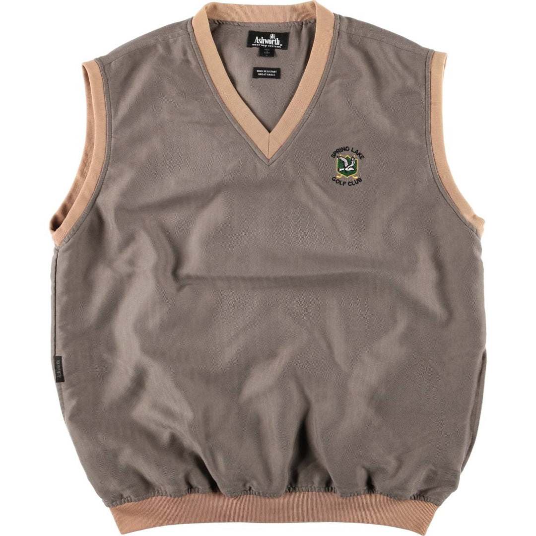 Ashworth Herringbone V-Neck Warm-Up Vest, Men's Size L Rayon Khaki type Vintage Second Hand
