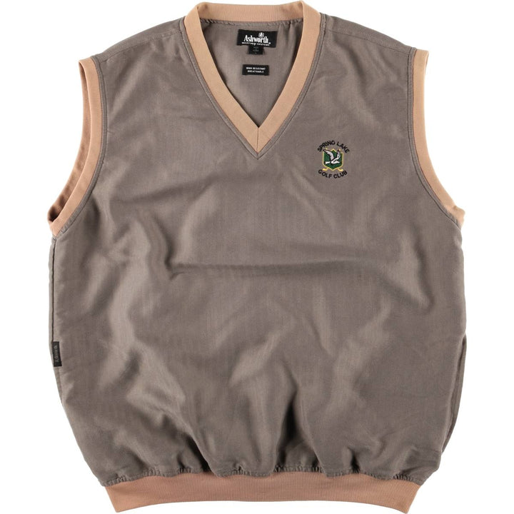 Ashworth Herringbone V-Neck Warm-Up Vest, Men's Size L Rayon Khaki type Vintage Second Hand