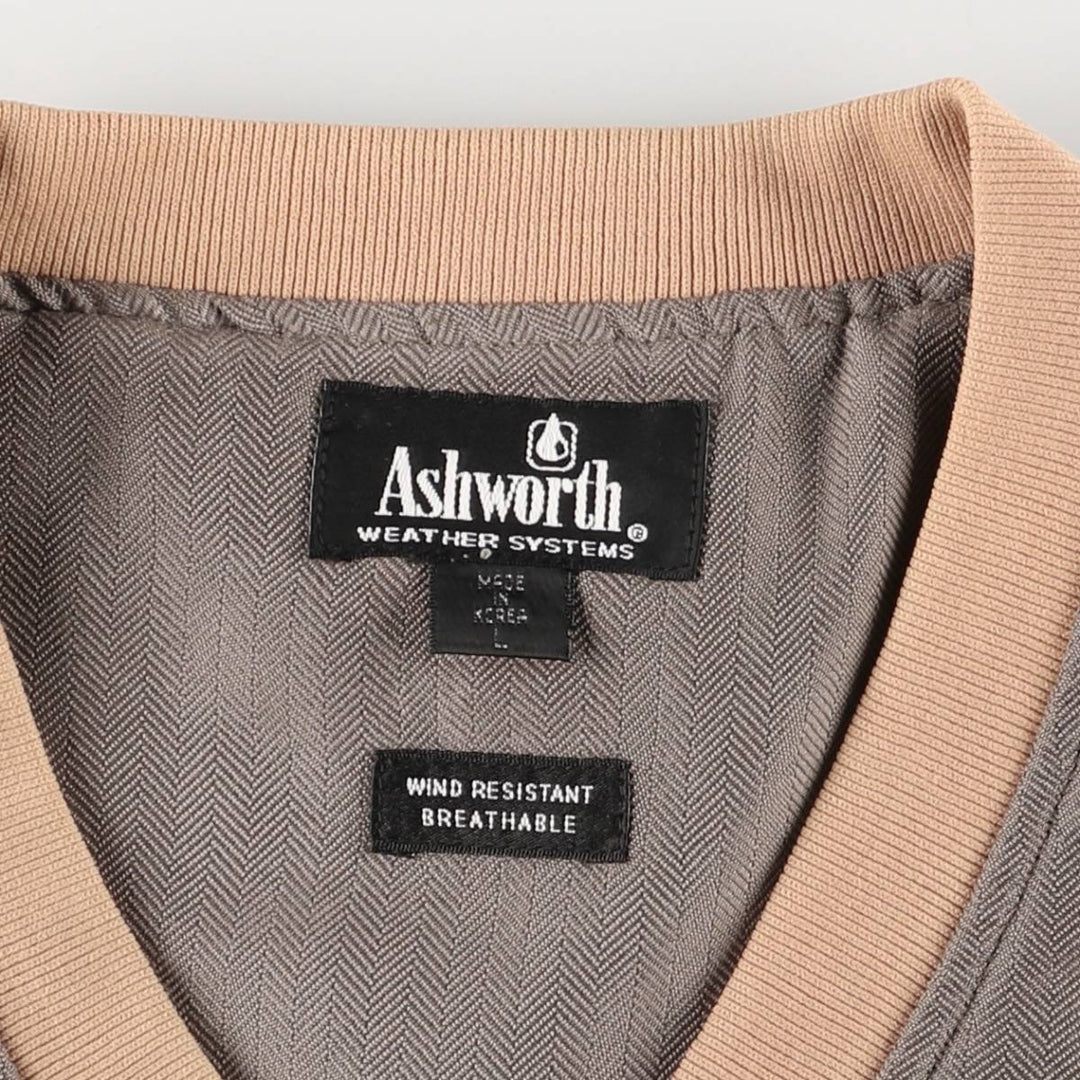 Ashworth Herringbone V-Neck Warm-Up Vest, Men's Size L Rayon Khaki type Vintage Second Hand