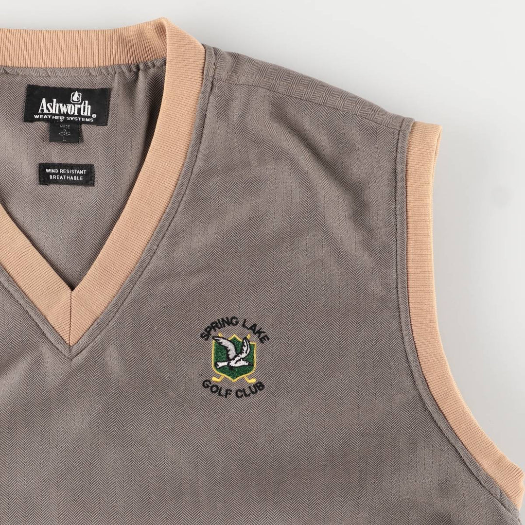 Ashworth Herringbone V-Neck Warm-Up Vest, Men's Size L Rayon Khaki type Vintage Second Hand