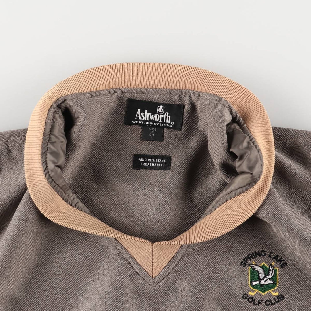 Ashworth Herringbone V-Neck Warm-Up Vest, Men's Size L Rayon Khaki type Vintage Second Hand
