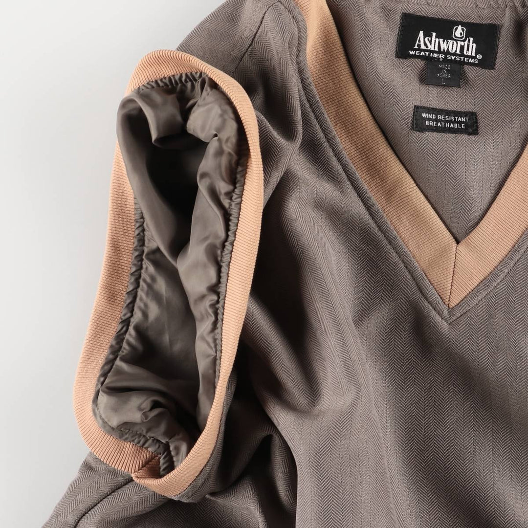 Ashworth Herringbone V-Neck Warm-Up Vest, Men's Size L Rayon Khaki type Vintage Second Hand