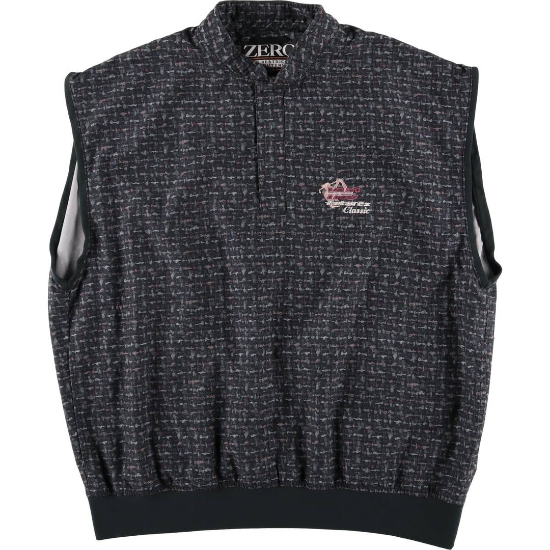 ZERO RESTRICTION All-Over Print Pullover Warm-Up Vest with Half Snaps, Made in USA, Men's Size L polyester navy blue type Vintage Second Hand