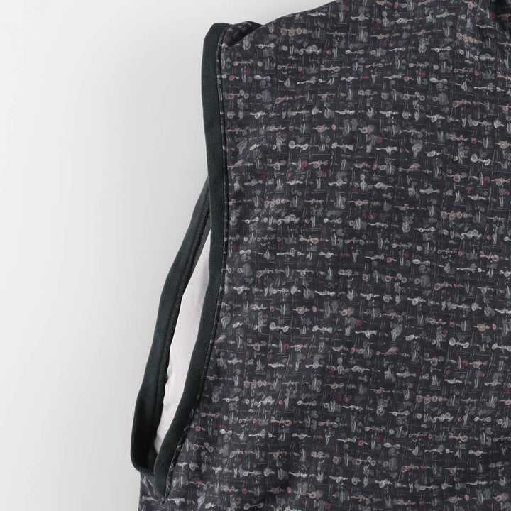 ZERO RESTRICTION All-Over Print Pullover Warm-Up Vest with Half Snaps, Made in USA, Men's Size L polyester navy blue type Vintage Second Hand