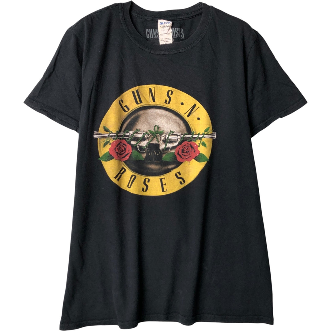 Gildan Guns N' Roses Skull Pattern Band T-Shirt, Men's Size Medium cotton black type Vintage Second Hand