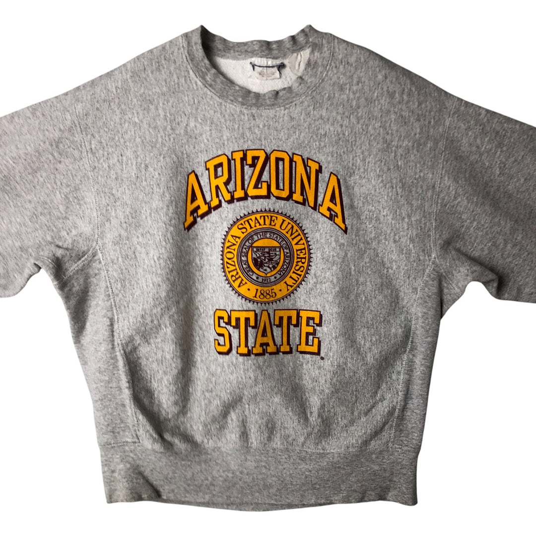 Printed college sweatshirt, men's size L cotton gray type Vintage Second Hand