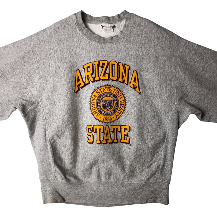 Printed college sweatshirt, men's size L cotton gray type Vintage Second Hand