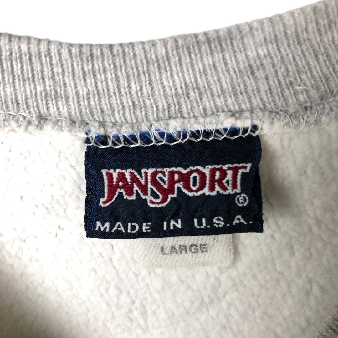 90'S JanSport Triple Print College Sweatshirt, Made in USA, Men's Size L (approx.) cotton gray type Vintage Second Hand