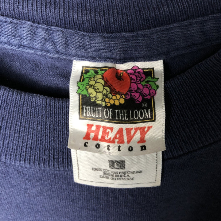 90s-00'S Fruit of the Loom Heavy Cotton Message Print T-Shirt, Made in USA, Men's Size L cotton blue type Vintage Second Hand