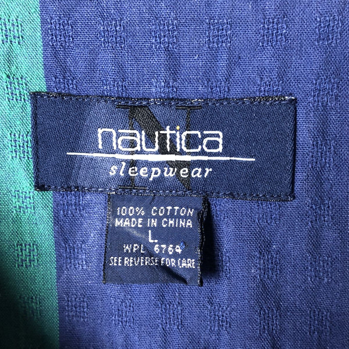 Vintage 90'S Nautica Sleepwear Striped Short Sleeve Open Collar Cotton Shirt, Men's Size L cotton blue type Vintage Second Hand