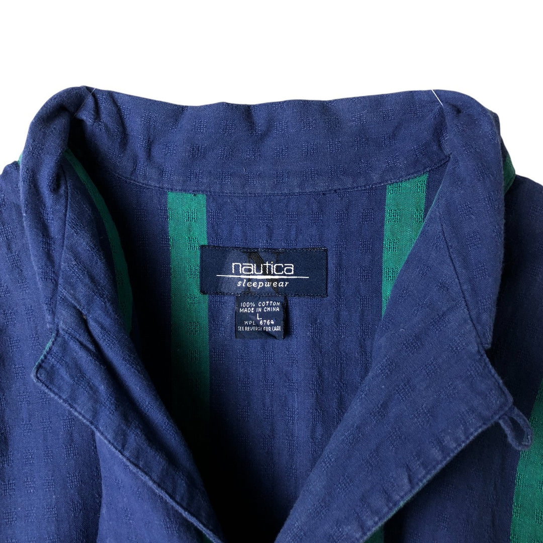 Vintage 90'S Nautica Sleepwear Striped Short Sleeve Open Collar Cotton Shirt, Men's Size L cotton blue type Vintage Second Hand