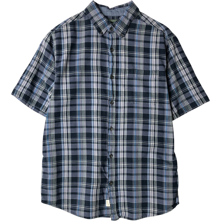 2000'S WOOLRICH Short Sleeve Button-Down Check Shirt, Men's Size L Organic cotton navy blue type Vintage Second Hand