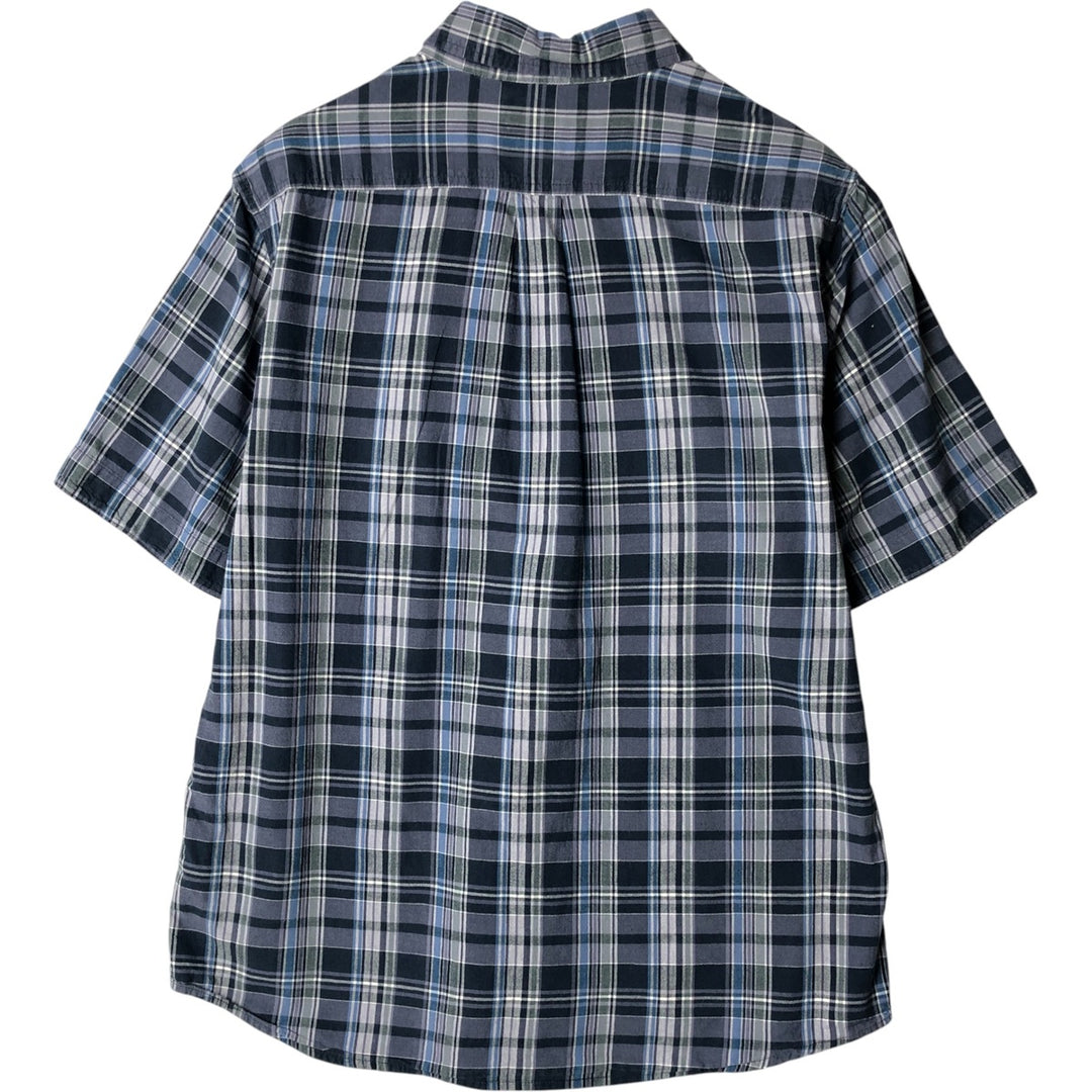 2000'S WOOLRICH Short Sleeve Button-Down Check Shirt, Men's Size L Organic cotton navy blue type Vintage Second Hand