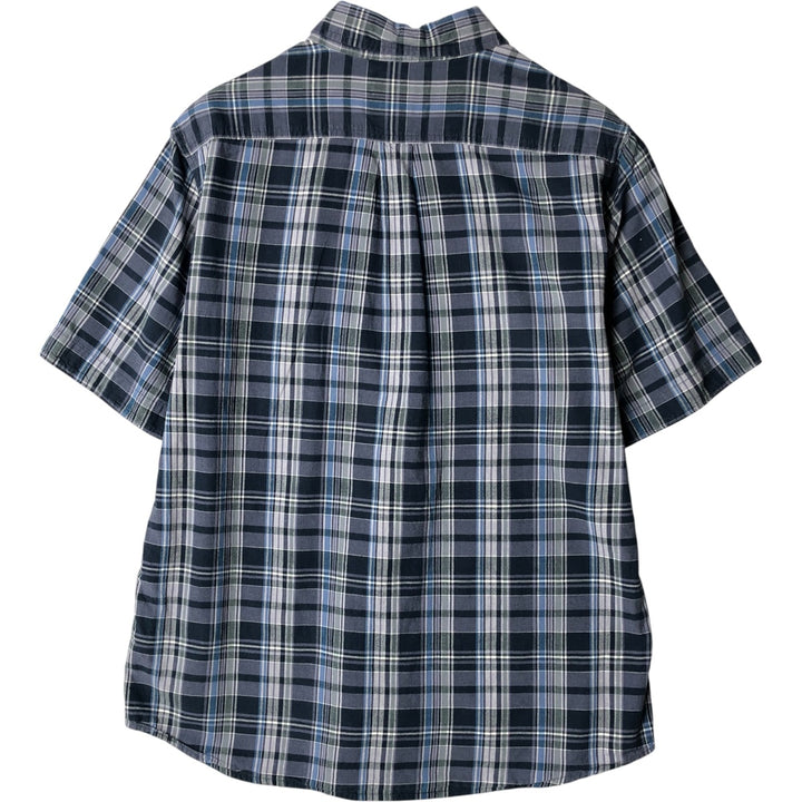 2000'S WOOLRICH Short Sleeve Button-Down Check Shirt, Men's Size L Organic cotton navy blue type Vintage Second Hand