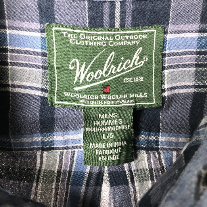 2000'S WOOLRICH Short Sleeve Button-Down Check Shirt, Men's Size L Organic cotton navy blue type Vintage Second Hand