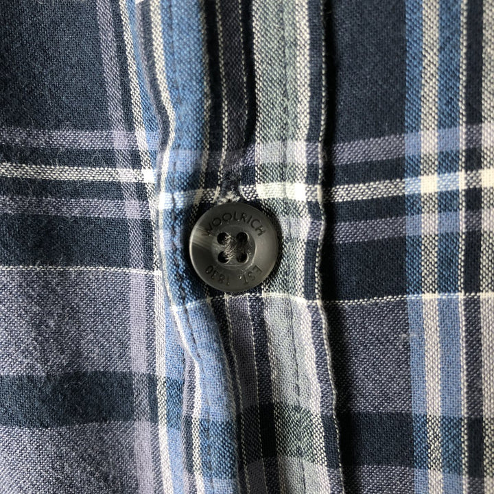 2000'S WOOLRICH Short Sleeve Button-Down Check Shirt, Men's Size L Organic cotton navy blue type Vintage Second Hand