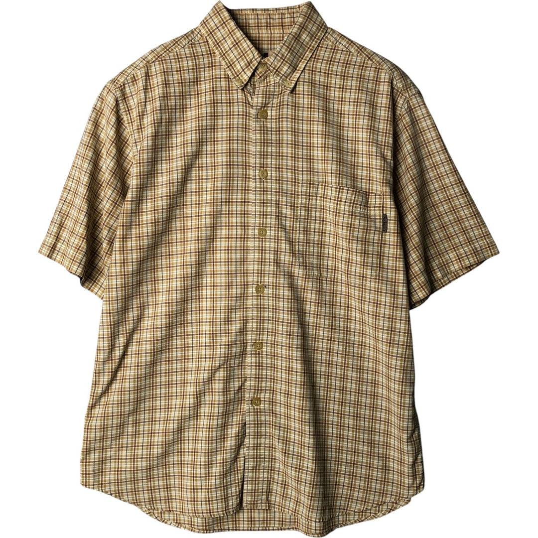 WOOLRICH Short Sleeve Button-Down Check Shirt, Men's Size M cotton Beige type Vintage Second Hand