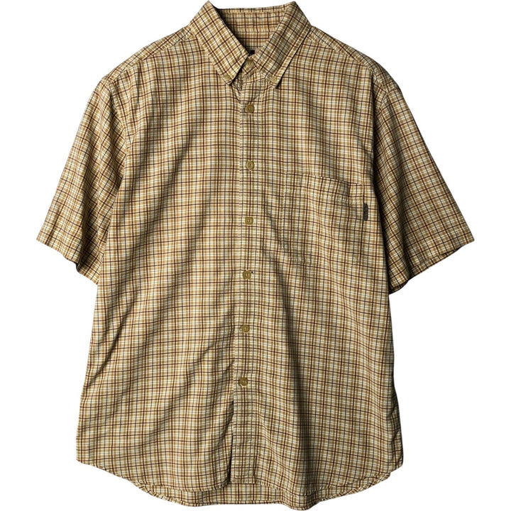 WOOLRICH Short Sleeve Button-Down Check Shirt, Men's Size M cotton Beige type Vintage Second Hand