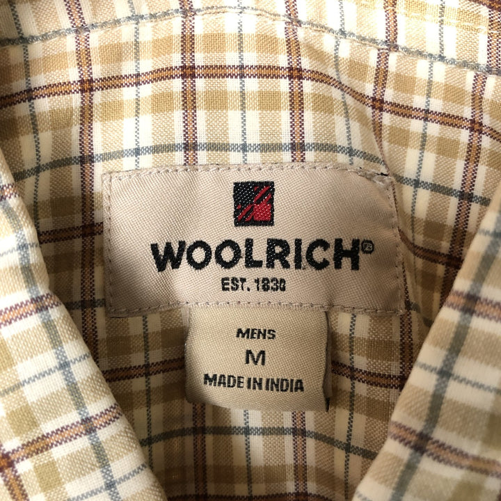 WOOLRICH Short Sleeve Button-Down Check Shirt, Men's Size M cotton Beige type Vintage Second Hand