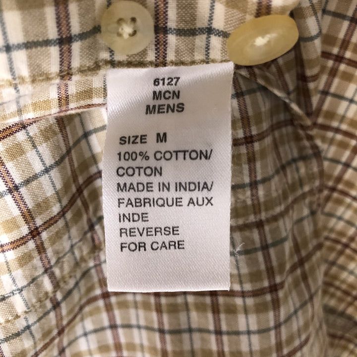 WOOLRICH Short Sleeve Button-Down Check Shirt, Men's Size M cotton Beige type Vintage Second Hand