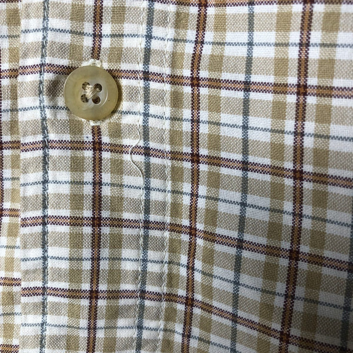 WOOLRICH Short Sleeve Button-Down Check Shirt, Men's Size M cotton Beige type Vintage Second Hand