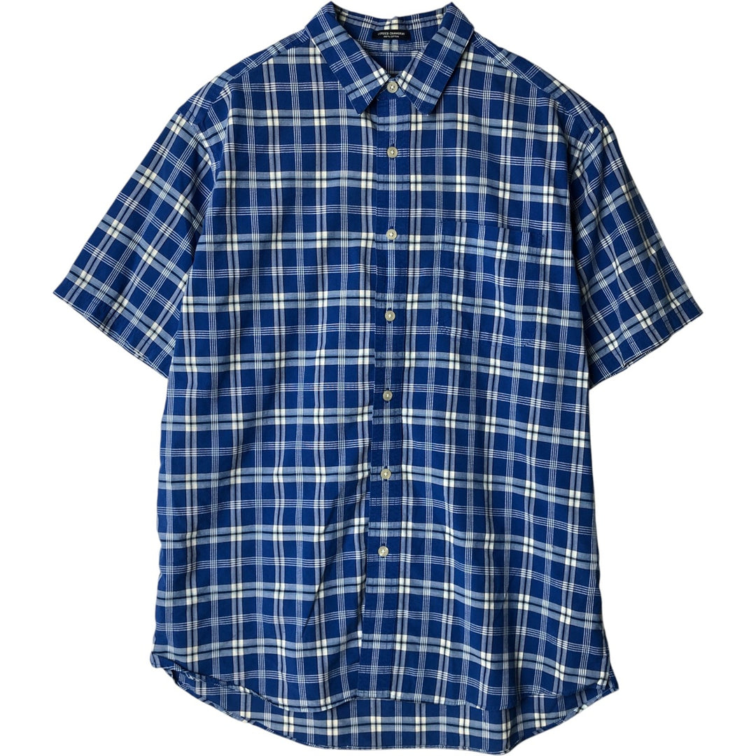 Eddie Bauer Corded Chambray Short Sleeve Cotton Check Shirt, Men's Size Medium cotton blue type Vintage Second Hand