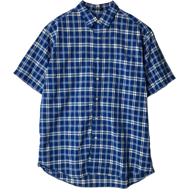 Eddie Bauer Corded Chambray Short Sleeve Cotton Check Shirt, Men's Size Medium cotton blue type Vintage Second Hand