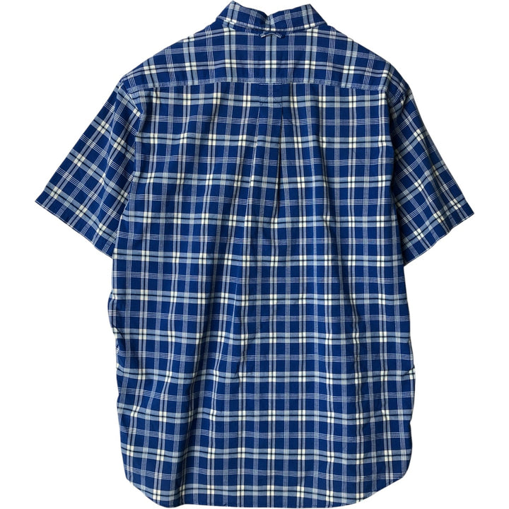 Eddie Bauer Corded Chambray Short Sleeve Cotton Check Shirt, Men's Size Medium cotton blue type Vintage Second Hand