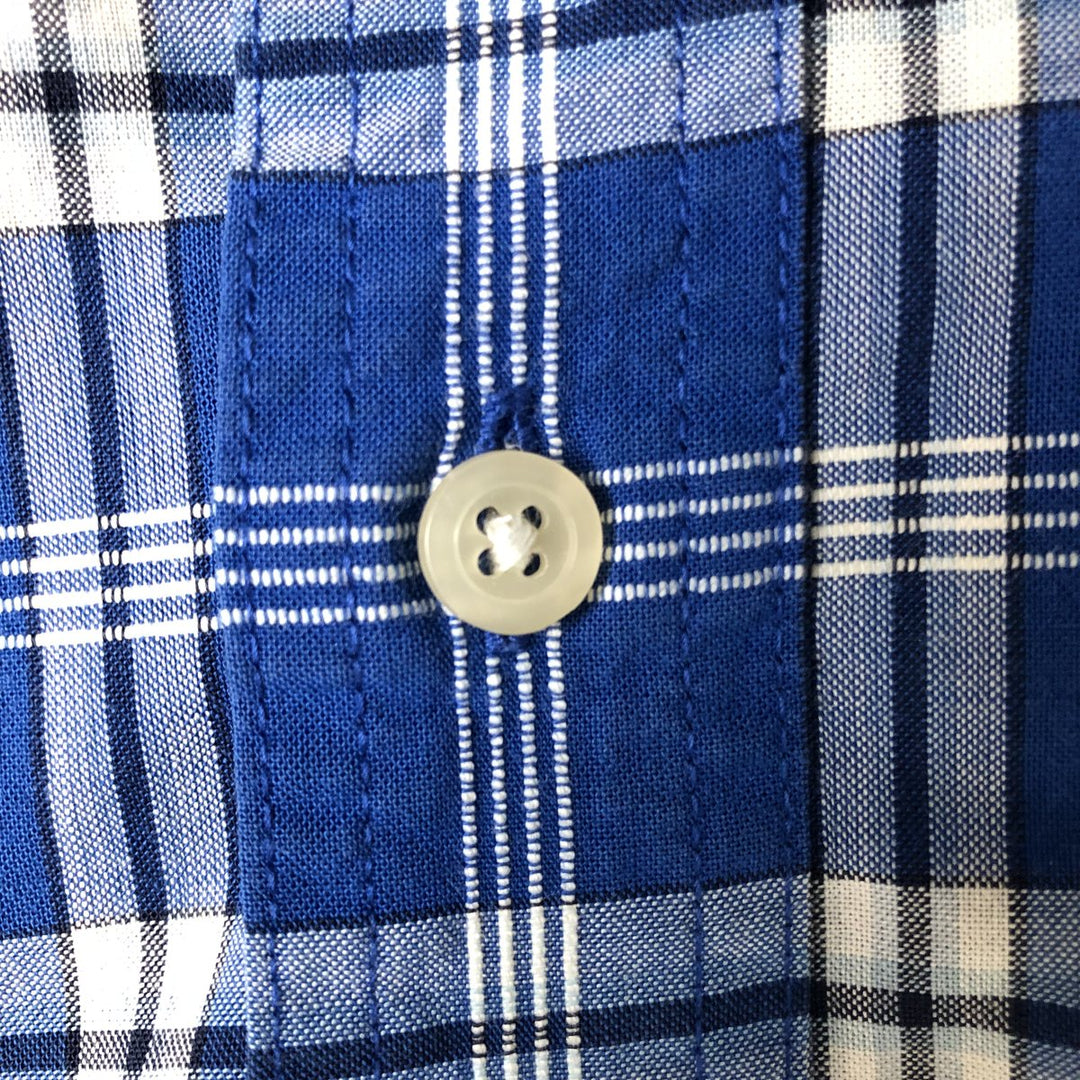Eddie Bauer Corded Chambray Short Sleeve Cotton Check Shirt, Men's Size Medium cotton blue type Vintage Second Hand