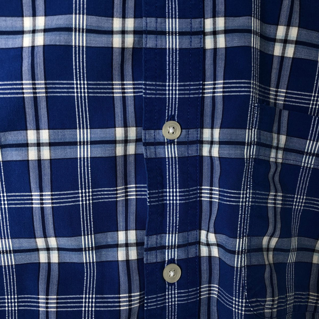Eddie Bauer Corded Chambray Short Sleeve Cotton Check Shirt, Men's Size Medium cotton blue type Vintage Second Hand