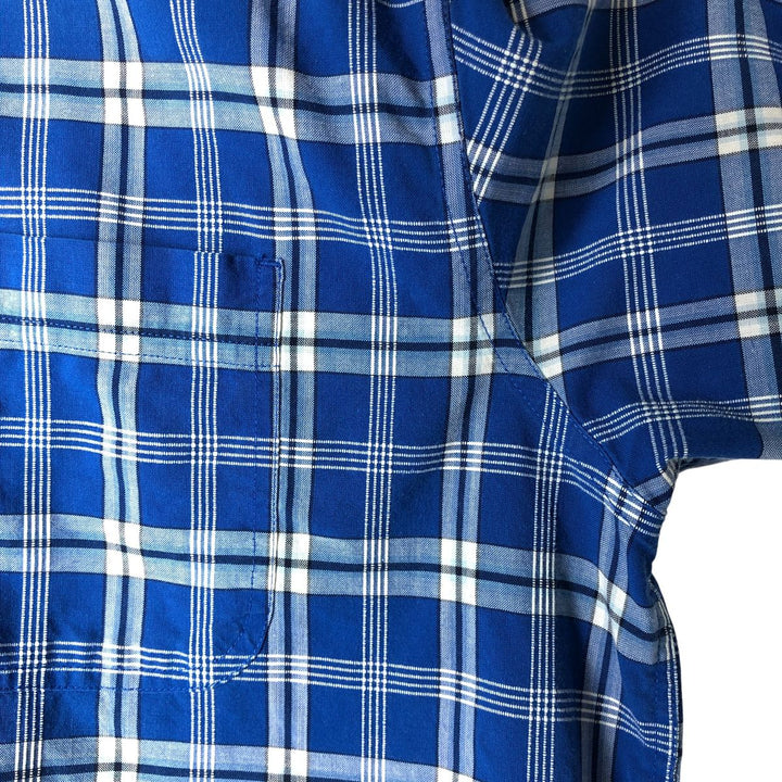 Eddie Bauer Corded Chambray Short Sleeve Cotton Check Shirt, Men's Size Medium cotton blue type Vintage Second Hand