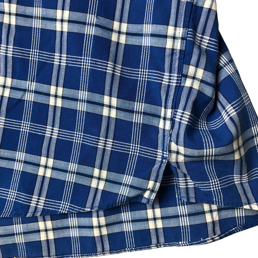 Eddie Bauer Corded Chambray Short Sleeve Cotton Check Shirt, Men's Size Medium cotton blue type Vintage Second Hand