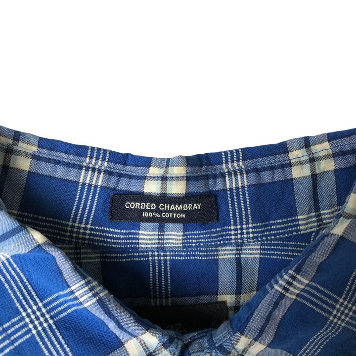 Eddie Bauer Corded Chambray Short Sleeve Cotton Check Shirt, Men's Size Medium cotton blue type Vintage Second Hand