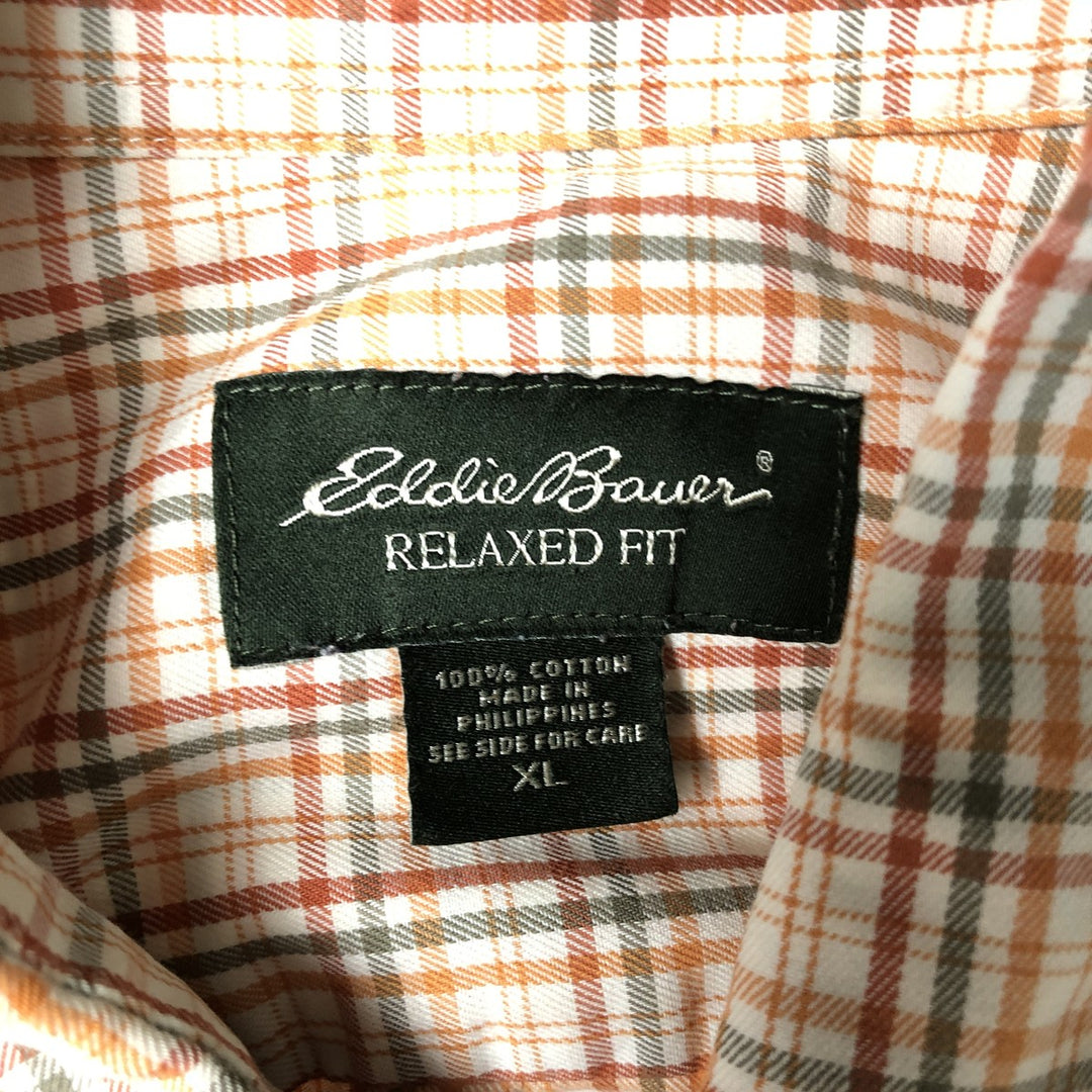 2000'S Eddie Bauer Relaxed Fit Short Sleeve Button-Down Check Shirt, Men's Size XL cotton white type Vintage Second Hand